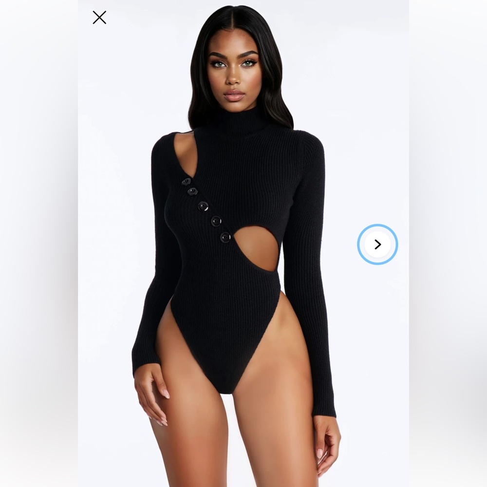 Fashion Nova Out All Night Asymmetrical Sweater Bodysuit M NWT